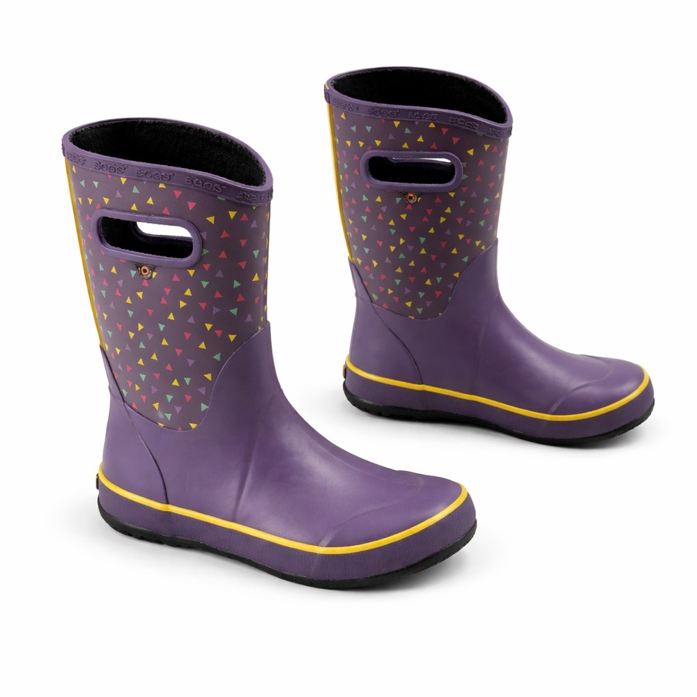 Bogs Purple & Yellow Classic Geo Triangle Print Rubber Rain Boots Kids Size 5
